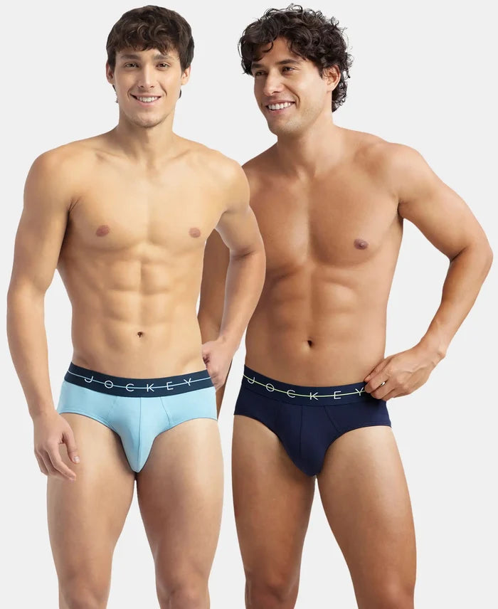 Super Combed Cotton Elastane Stretch Solid Brief with Ultrasoft Waistband - Navy & Dusk Blue (Pack of 2)