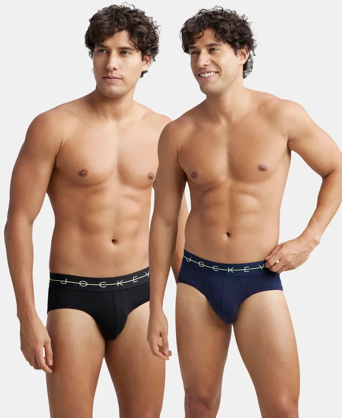 Super Combed Cotton Elastane Stretch Solid Brief with Ultrasoft Waistband - Navy & Black (Pack of 2)