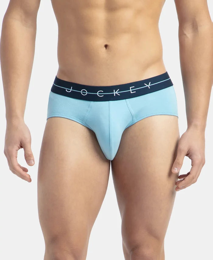 Super Combed Cotton Elastane Stretch Solid Brief with Ultrasoft Waistband - Navy & Dusk Blue (Pack of 2)