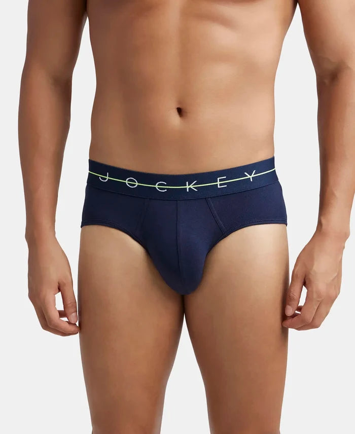 Super Combed Cotton Elastane Stretch Solid Brief with Ultrasoft Waistband - Navy & Black (Pack of 2)