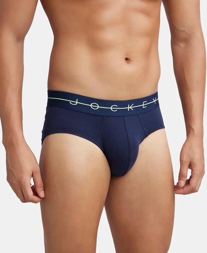 Super Combed Cotton Elastane Stretch Solid Brief with Ultrasoft Waistband - Navy & Black (Pack of 2)