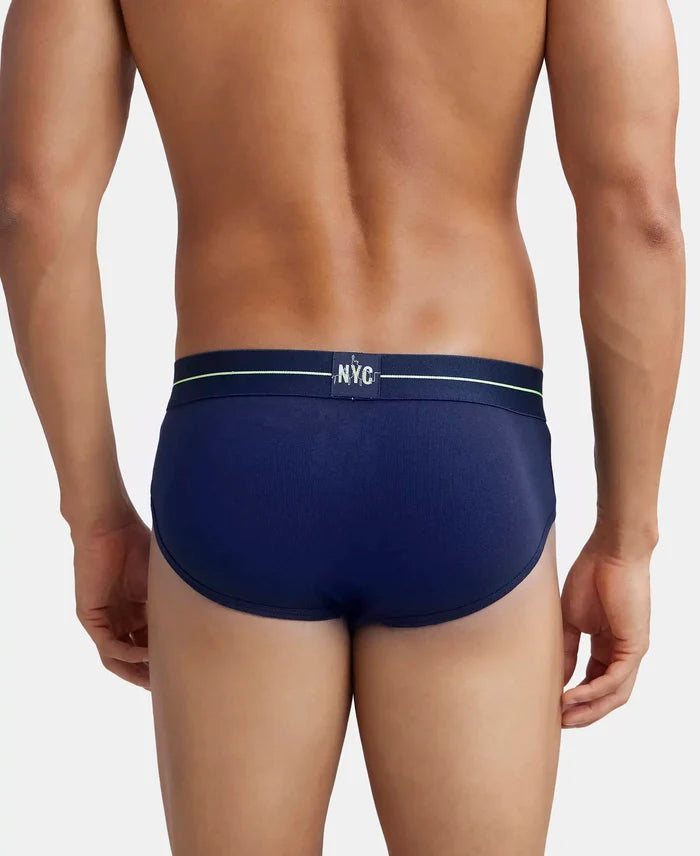 Super Combed Cotton Elastane Stretch Solid Brief with Ultrasoft Waistband - Navy & Black (Pack of 2)