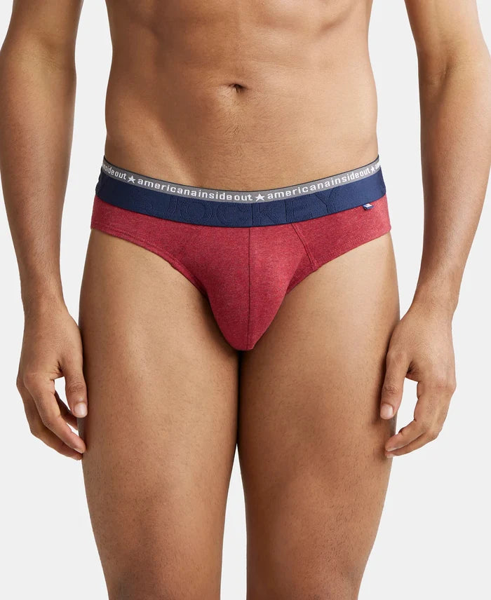 Super Combed Cotton Elastane Solid Brief with Ultrasoft Waistband - Red Melange-2