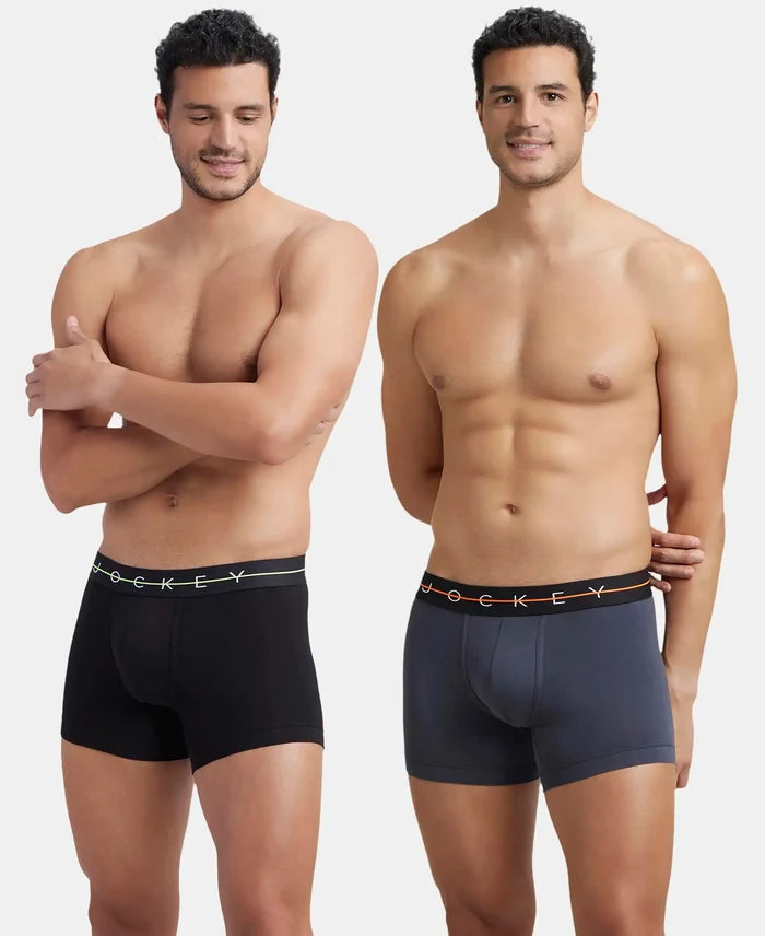 Super Combed Cotton Elastane Stretch Solid Trunk with Ultrasoft Waistband - Black & Graphite (Pack of 2)