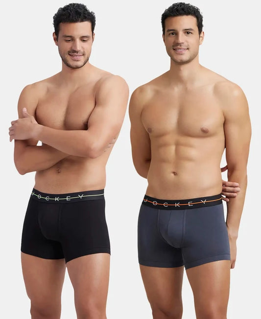 Super Combed Cotton Elastane Stretch Solid Trunk with Ultrasoft Waistband - Black & Graphite (Pack of 2)