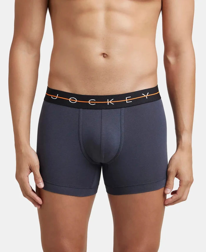 Super Combed Cotton Elastane Stretch Solid Trunk with Ultrasoft Waistband - Black & Graphite (Pack of 2)