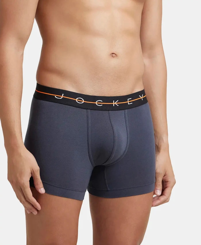 Super Combed Cotton Elastane Stretch Solid Trunk with Ultrasoft Waistband - Black & Graphite (Pack of 2)
