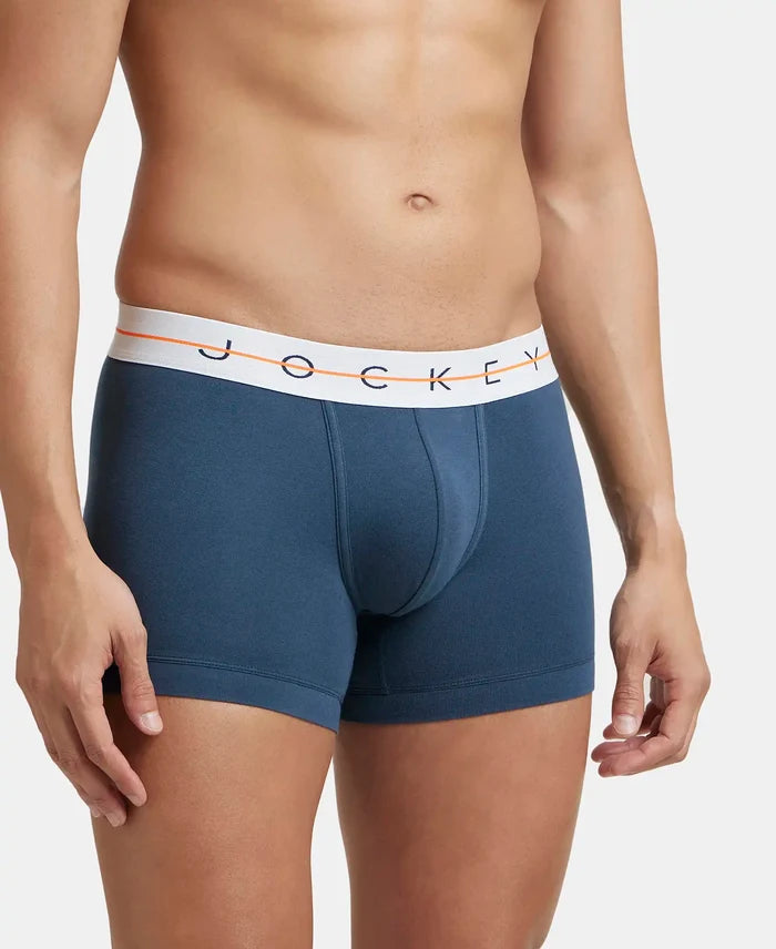 Super Combed Cotton Elastane Stretch Solid Trunk with Ultrasoft Waistband - Mid Night Navy & Monument (Pack of 2)