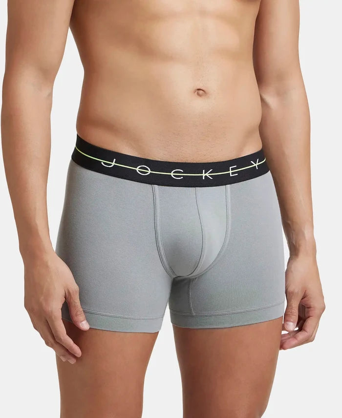 Super Combed Cotton Elastane Stretch Solid Trunk with Ultrasoft Waistband - Mid Night Navy & Monument (Pack of 2)