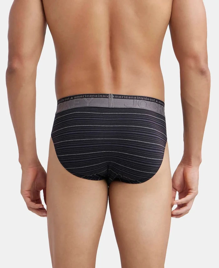 Super Combed Cotton Elastane Stretch Striped Brief with Ultrasoft Waistband  - Black-3