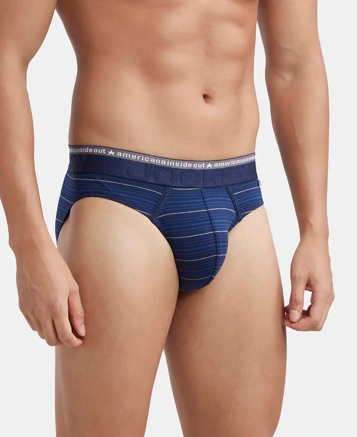 Super Combed Cotton Elastane Stretch Striped Brief with Ultrasoft Waistband - Navy-2
