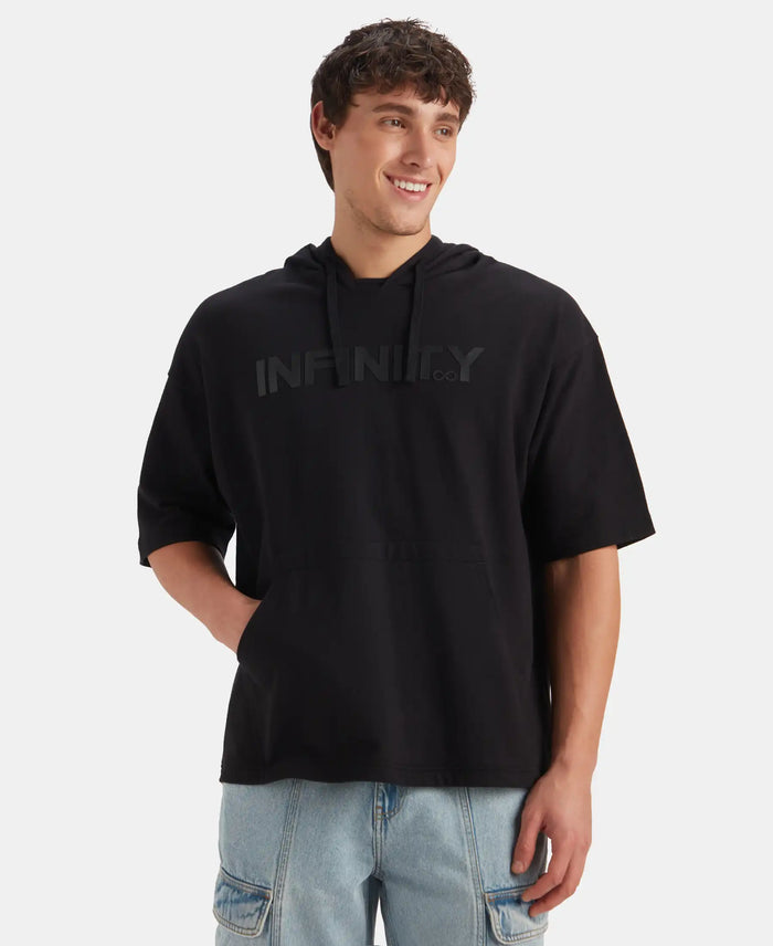 Super Combed Cotton French Terry Oversized Hoodie T-Shirt - Deep Black