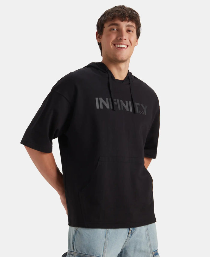 Super Combed Cotton French Terry Oversized Hoodie T-Shirt - Deep Black
