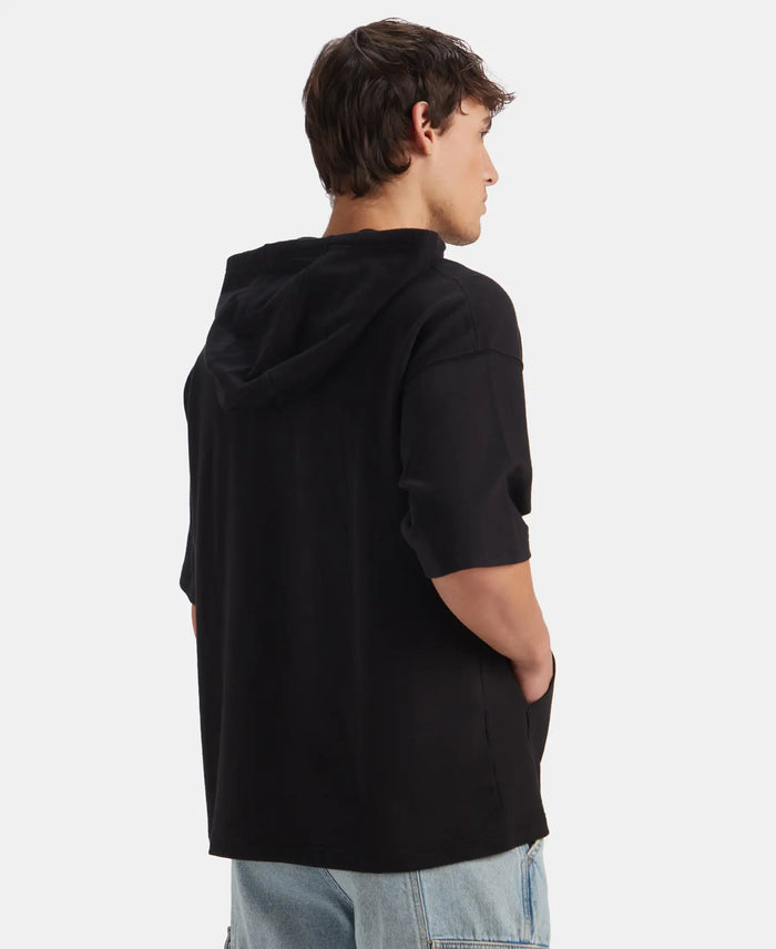 Super Combed Cotton French Terry Oversized Hoodie T-Shirt - Deep Black