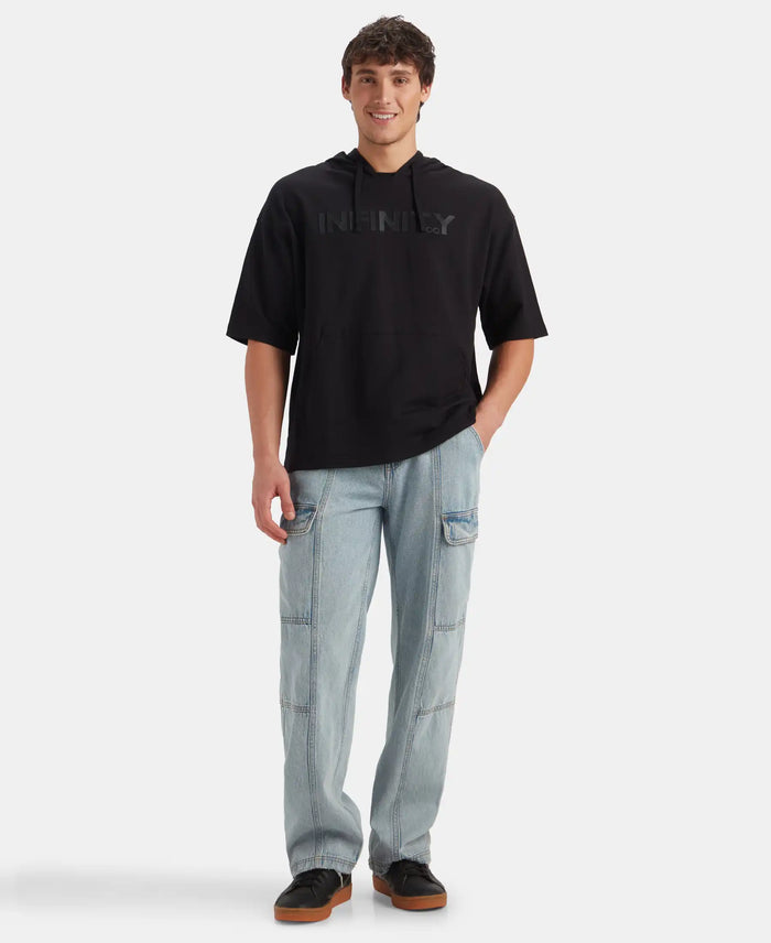 Super Combed Cotton French Terry Oversized Hoodie T-Shirt - Deep Black