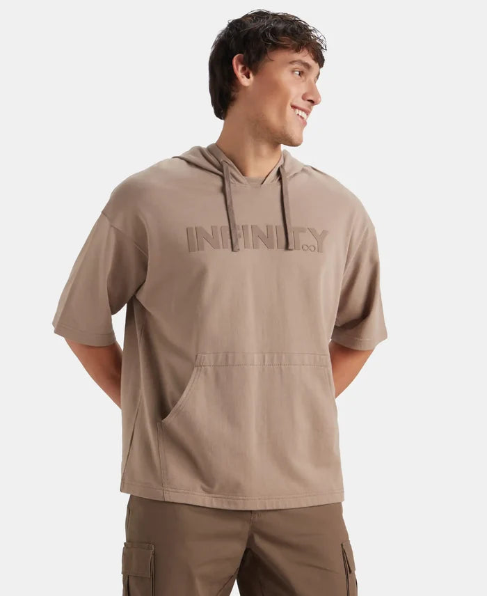 Super Combed Cotton French Terry Oversized Hoodie T-Shirt - Taupe Grey