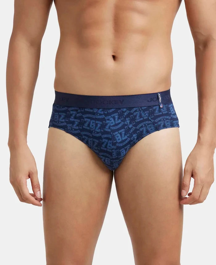 Super Combed Cotton Printed Brief with Ultrasoft Waistband - Navy Dusk Blue (Pack of 2)-2