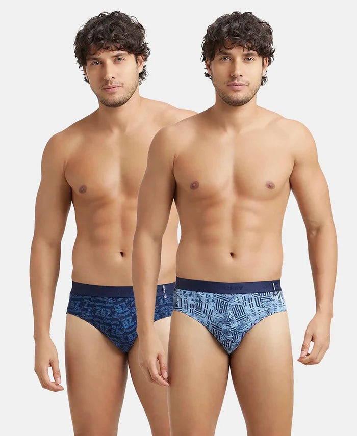 Super Combed Cotton Printed Brief with Ultrasoft Waistband - Navy Dusk Blue (Pack of 2)-4