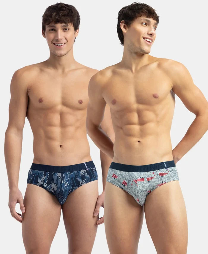 Super Combed Cotton Printed Brief with Ultrasoft Waistband - Navy & Nickle (Pack of 2)