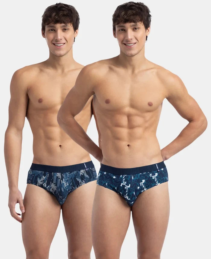 Super Combed Cotton Printed Brief with Ultrasoft Waistband - Navy & Seaport Teal (Pack of 2)