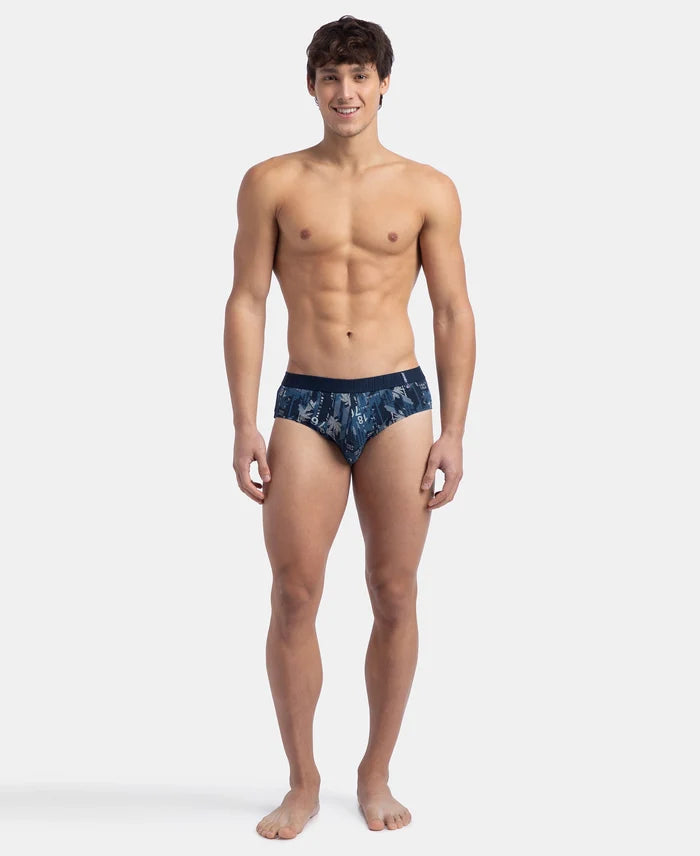 Super Combed Cotton Printed Brief with Ultrasoft Waistband - Navy