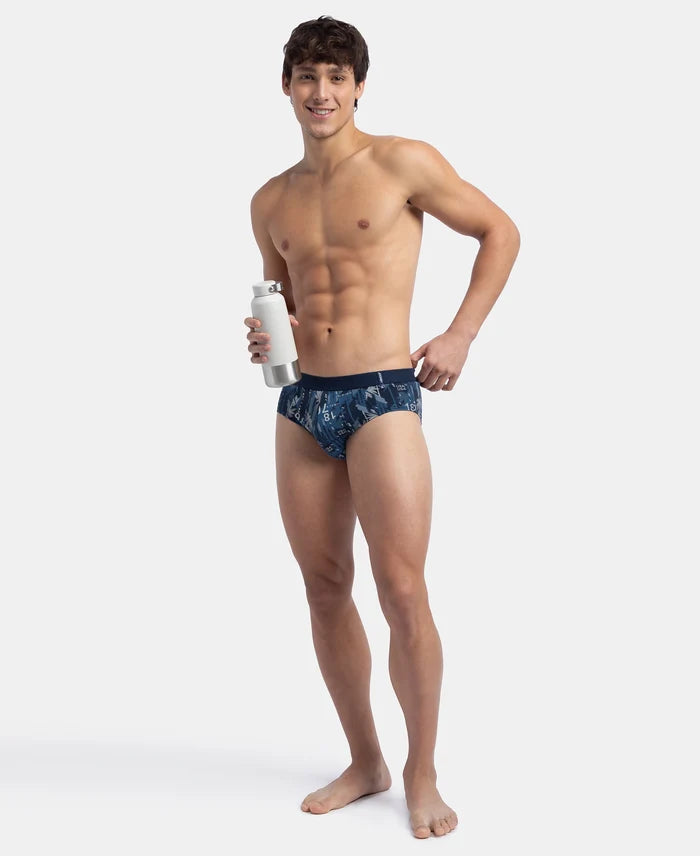 Super Combed Cotton Printed Brief with Ultrasoft Waistband - Navy
