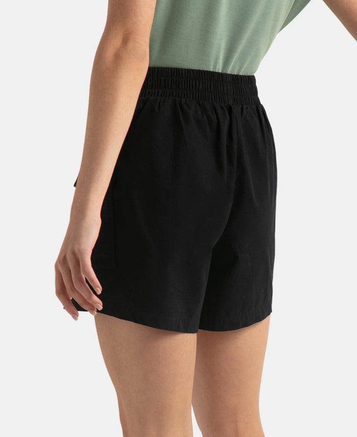 Super Combed Cotton Regular Fit Hybrid Cargo Shorts - Black