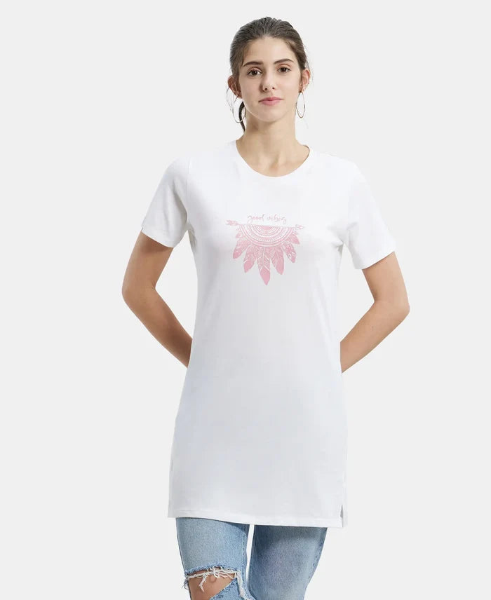 Super Combed Cotton Relaxed Fit Graphic Printed Half Sleeve Long Length T-Shirt - White Assorted Prints-1