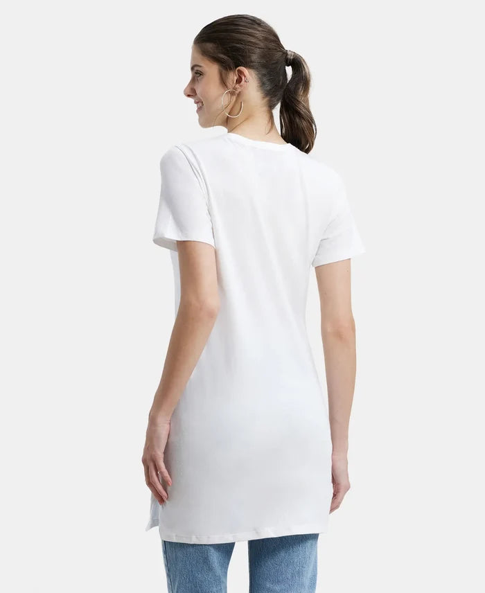 Super Combed Cotton Relaxed Fit Graphic Printed Half Sleeve Long Length T-Shirt - White Assorted Prints-3