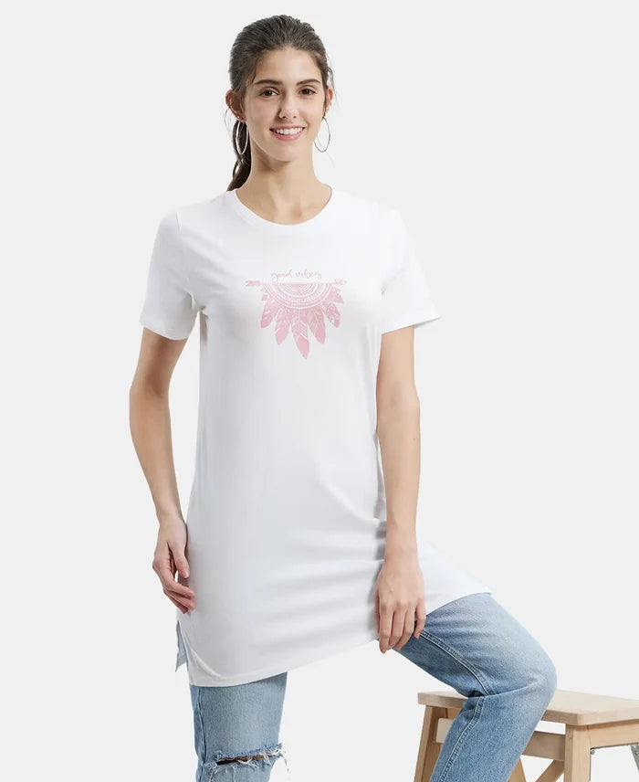 Super Combed Cotton Relaxed Fit Graphic Printed Half Sleeve Long Length T-Shirt - White Assorted Prints-5