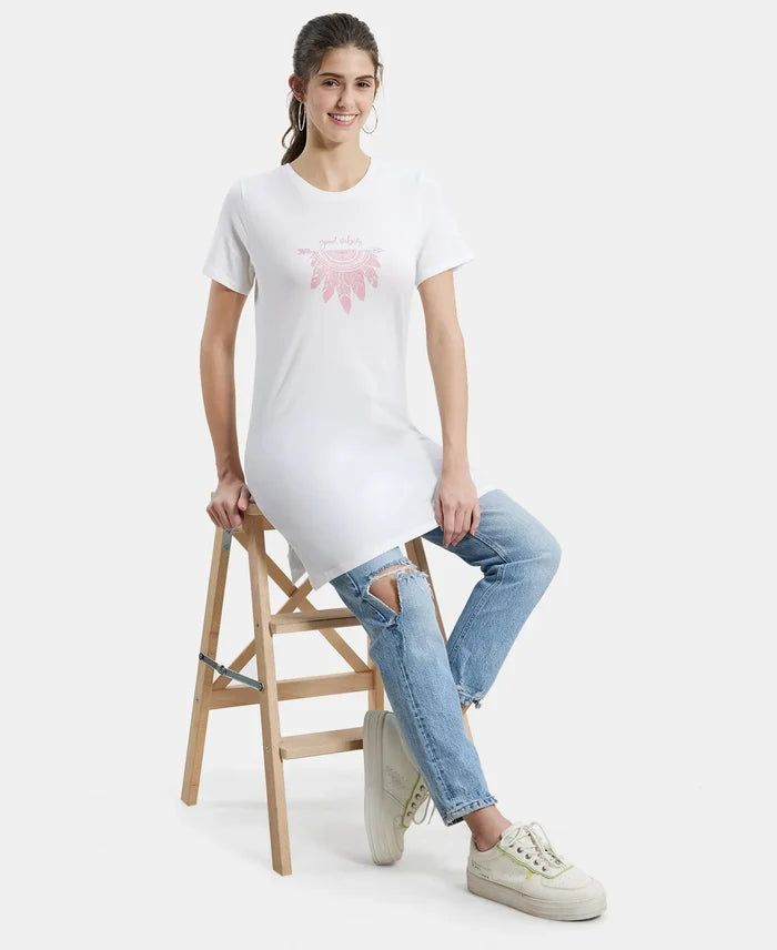 Super Combed Cotton Relaxed Fit Graphic Printed Half Sleeve Long Length T-Shirt - White Assorted Prints-6
