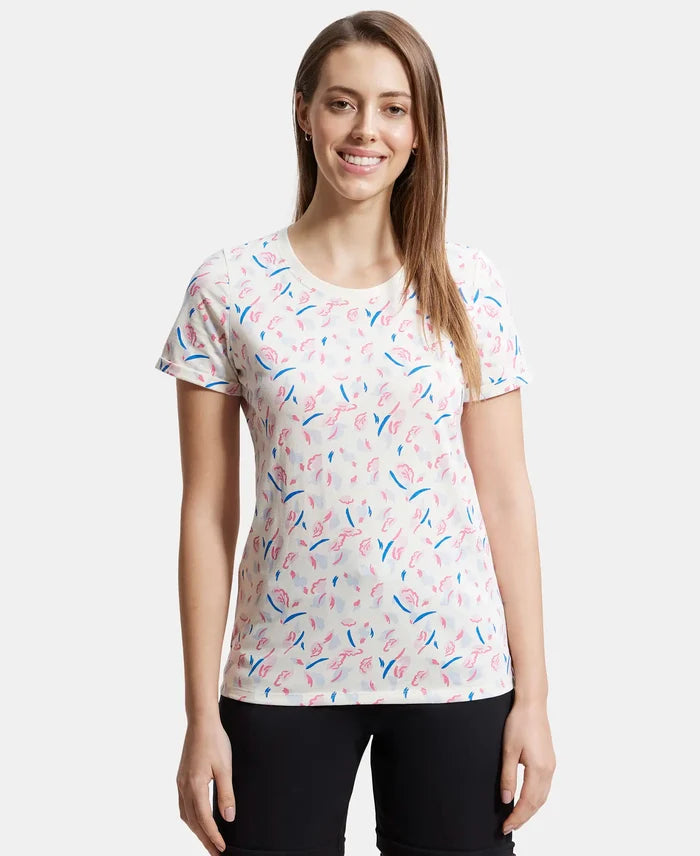 Super Combed Cotton Printed Fabric Relaxed Fit Half Sleeve T-Shirt  - Antique White-1