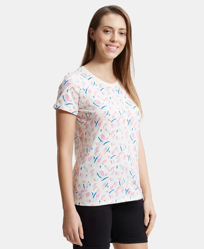 Super Combed Cotton Printed Fabric Relaxed Fit Half Sleeve T-Shirt  - Antique White-2