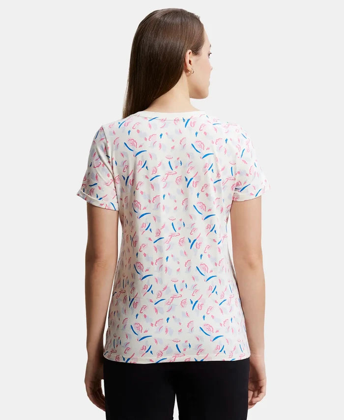 Super Combed Cotton Printed Fabric Relaxed Fit Half Sleeve T-Shirt  - Antique White-3