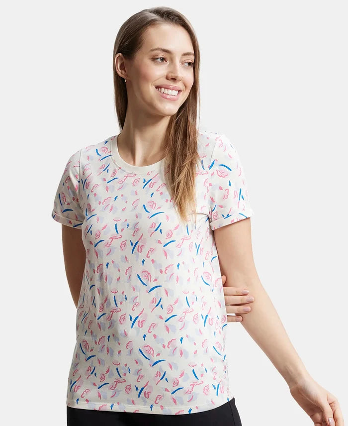 Super Combed Cotton Printed Fabric Relaxed Fit Half Sleeve T-Shirt  - Antique White-5