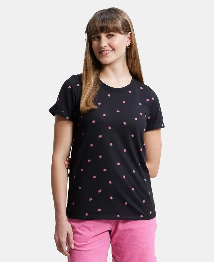 Super Combed Cotton Printed Fabric Relaxed Fit Half Sleeve T-Shirt  - Black-1