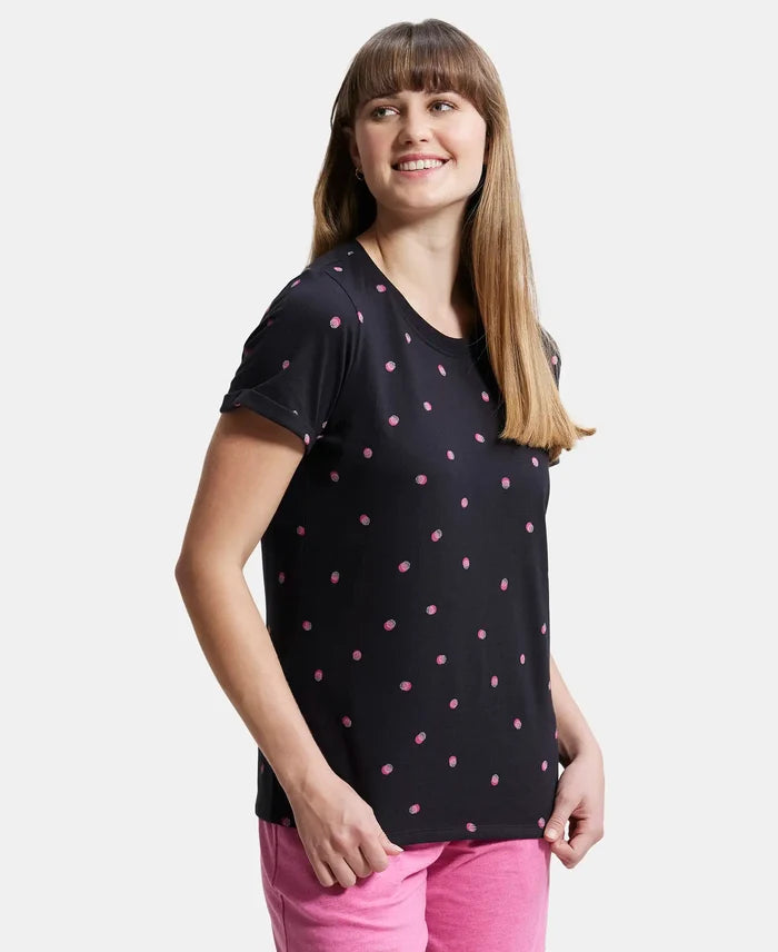Super Combed Cotton Printed Fabric Relaxed Fit Half Sleeve T-Shirt  - Black-2