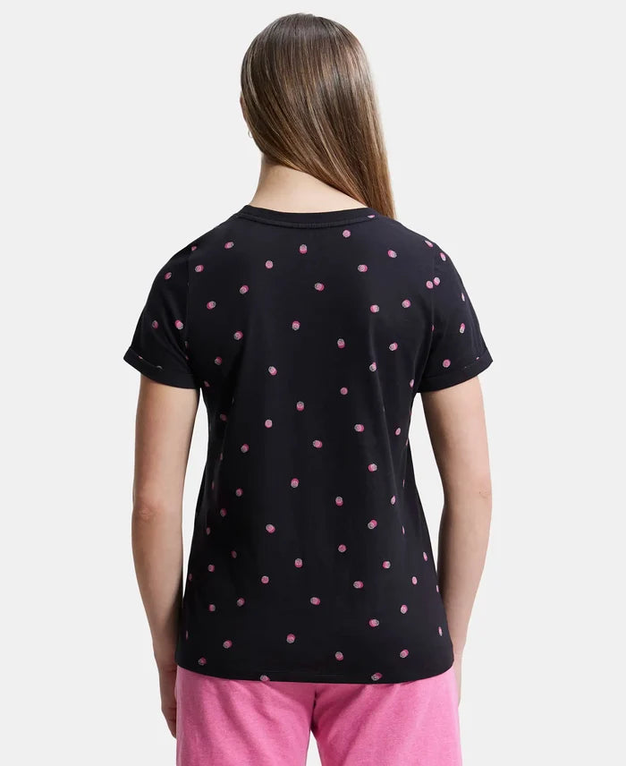 Super Combed Cotton Printed Fabric Relaxed Fit Half Sleeve T-Shirt  - Black-3