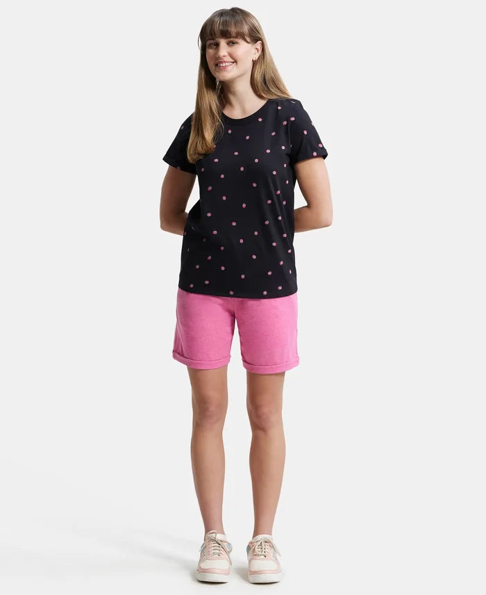Super Combed Cotton Printed Fabric Relaxed Fit Half Sleeve T-Shirt  - Black-4