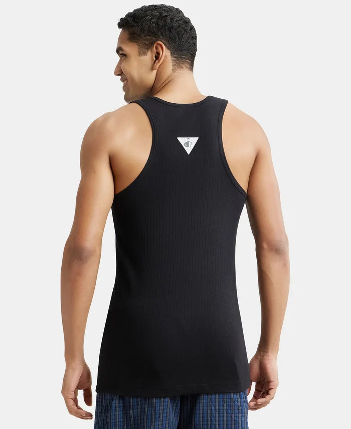 Super Combed Cotton Rib Round Neck with Racerback Gym Vest - Black (Pack of 2)