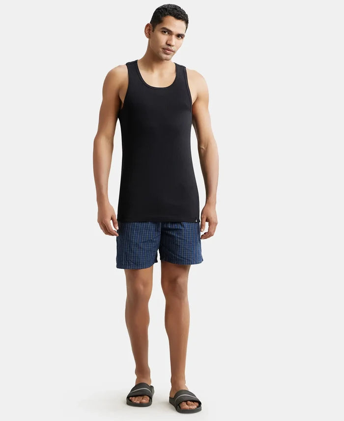 Super Combed Cotton Rib Round Neck with Racerback Gym Vest - Black (Pack of 2)