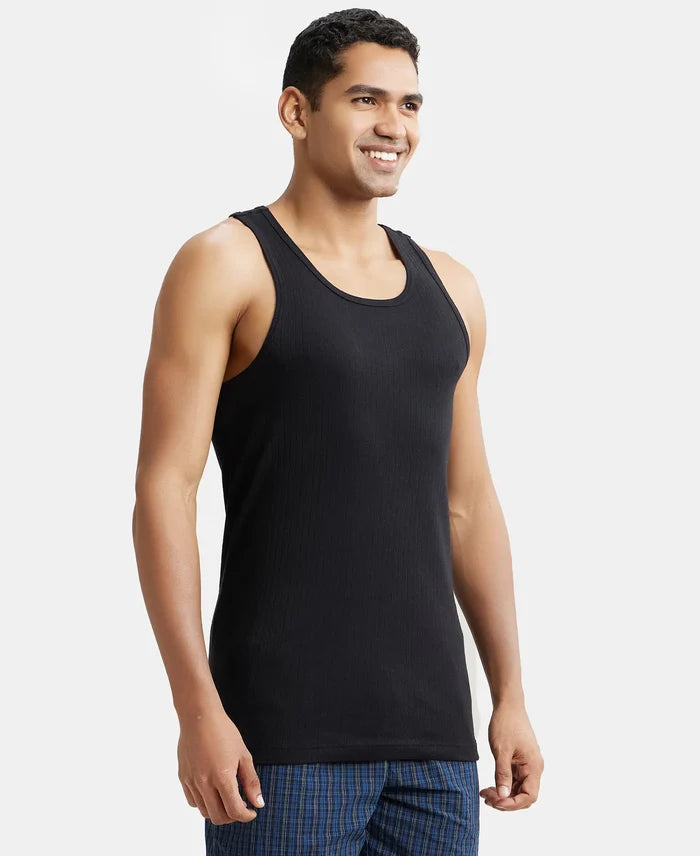 Super Combed Cotton Rib Round Neck with Racerback Gym Vest - Black & White (Pack of 2)