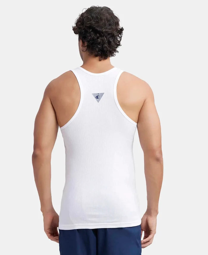 Super Combed Cotton Rib Round Neck with Racerback Gym Vest - Black & White (Pack of 2)