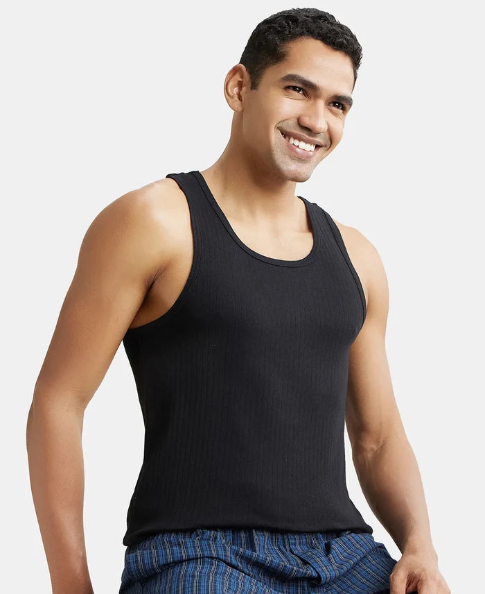 Super Combed Cotton Rib Round Neck with Racerback Gym Vest - Black & White (Pack of 2)