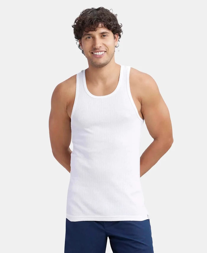 Super Combed Cotton Rib Round Neck with Racerback Gym Vest - White (Pack of 2)