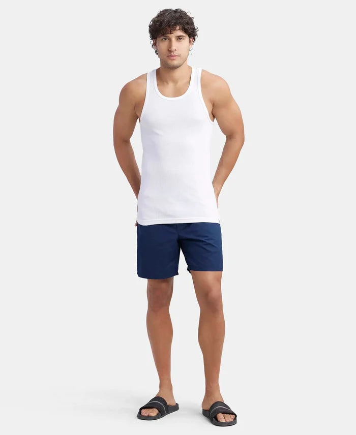 Super Combed Cotton Rib Round Neck with Racerback Gym Vest - White (Pack of 2)