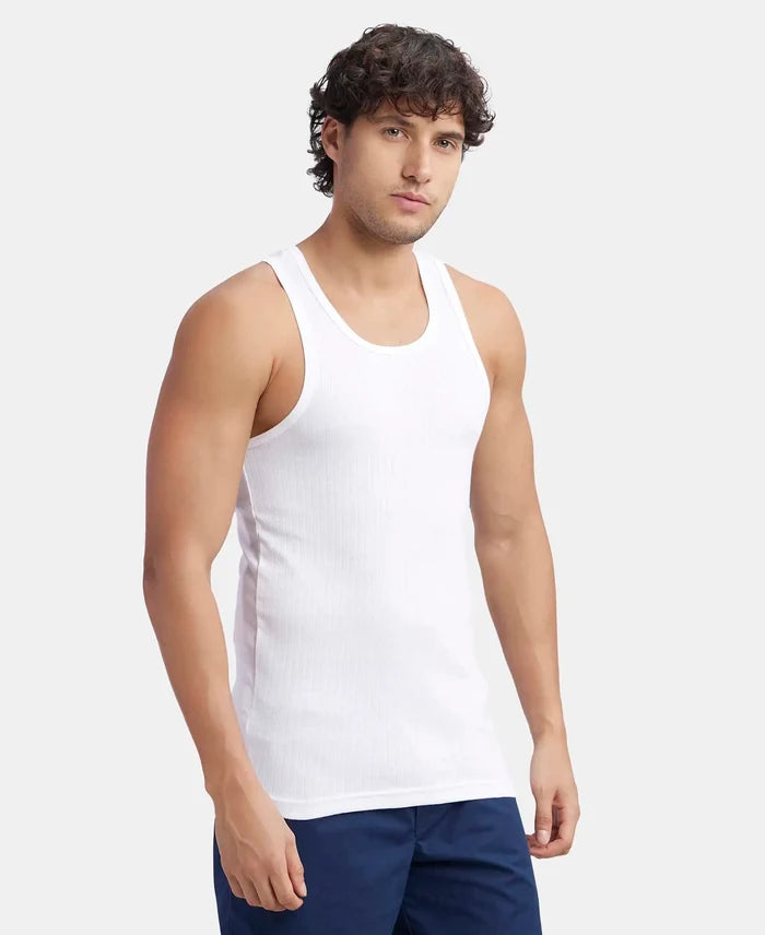 Super Combed Cotton Rib Round Neck with Racerback Gym Vest - White (Pack of 2)