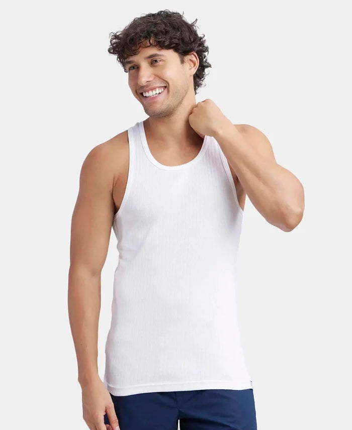 Super Combed Cotton Rib Round Neck with Racerback Gym Vest - White (Pack of 2)