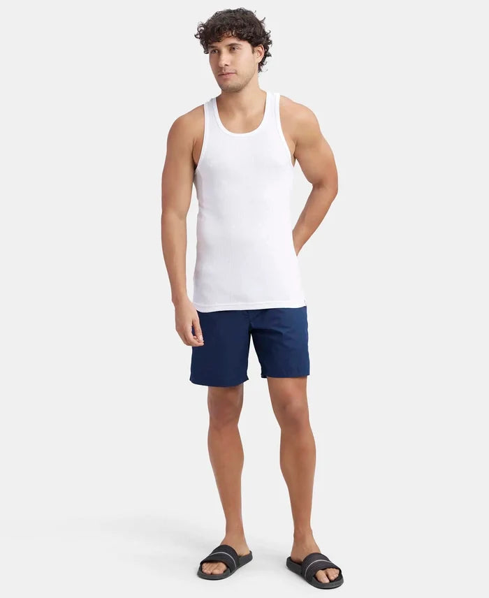 Super Combed Cotton Rib Round Neck with Racerback Gym Vest - White (Pack of 2)