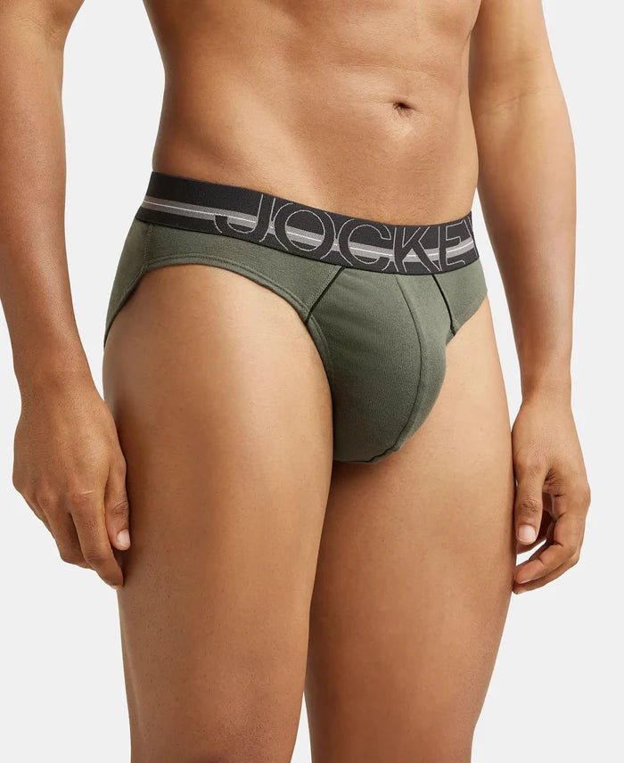 Super Combed Cotton Rib Solid Brief with Ultrasoft Waistband - Deep Olive-3